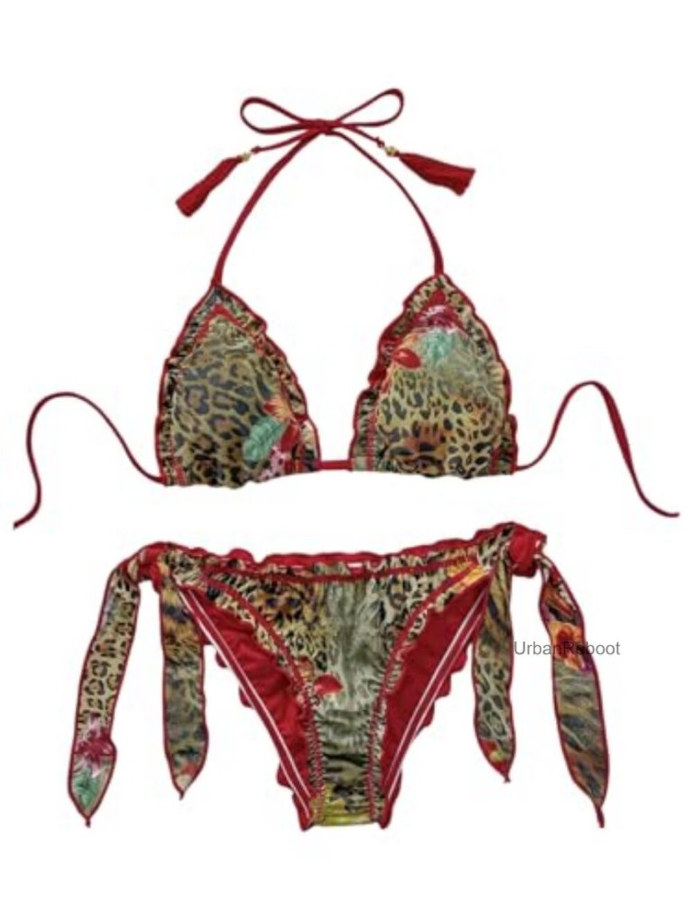 Women's Halter Triangle Bikini Set Floral Leopard Print
